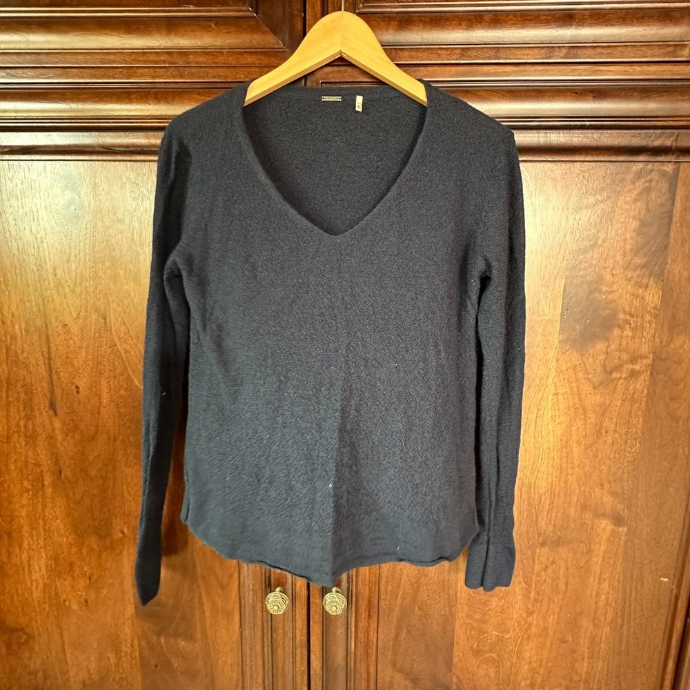 ELIE TAHARI Cashmere & Silk V-Neck Sweater Large Navy Long Sleeve Solid